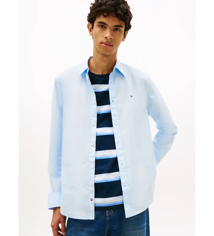 Tommy Jeans para hombre. DM0DM22026 Camisa de popelín con logo bordado azul (M), Casual, Algodón, Manga larga