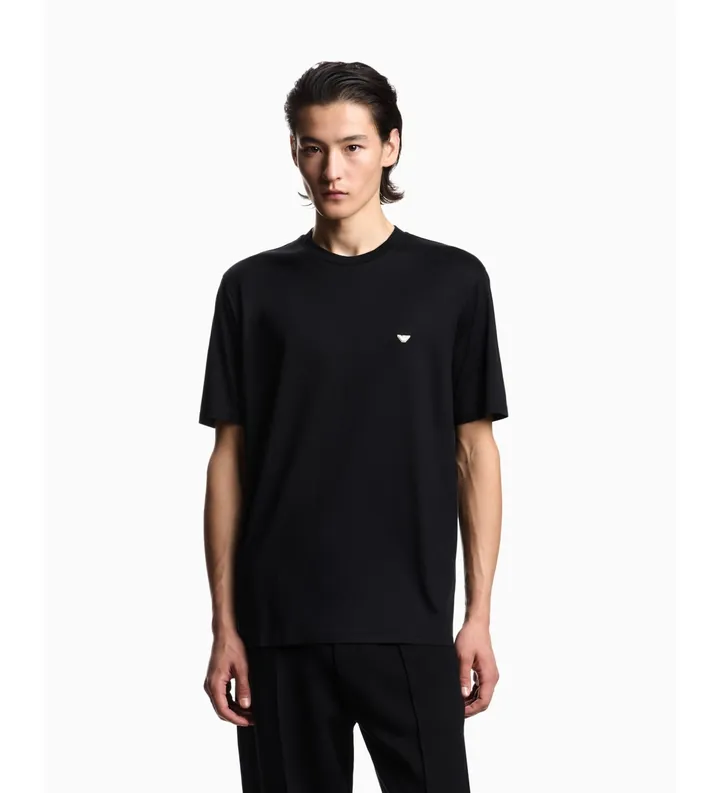 Emporio Armani para hombre. EM004592_AF13747 Camiseta Águila en Relieve negro (L), Casual, Manga corta, Lyocell