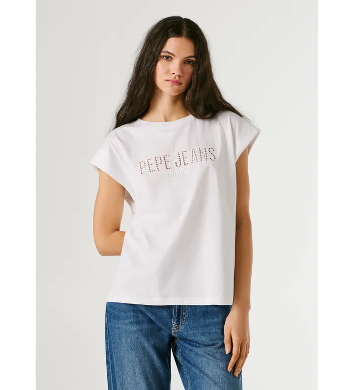Pepe Jeans para mujer. PL5000164 Camiseta Mirari blanco (L), Casual, Algodón, Sin mangas / Tirantes