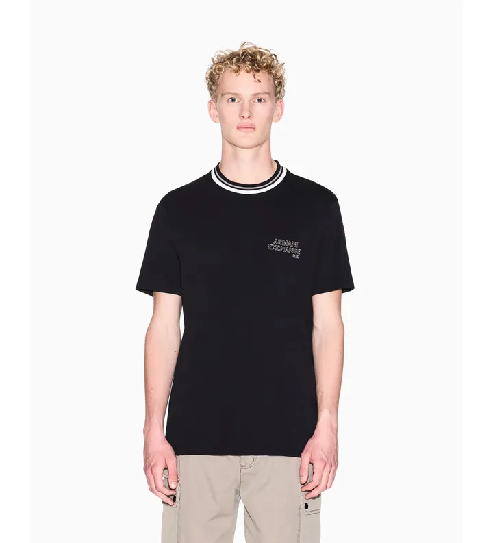 A|X Armani Exchange para hombre. XM001795AF10361UC001 Camiseta de corte regular con perfil contrastante negro (L), Casual, Algodón, Manga co