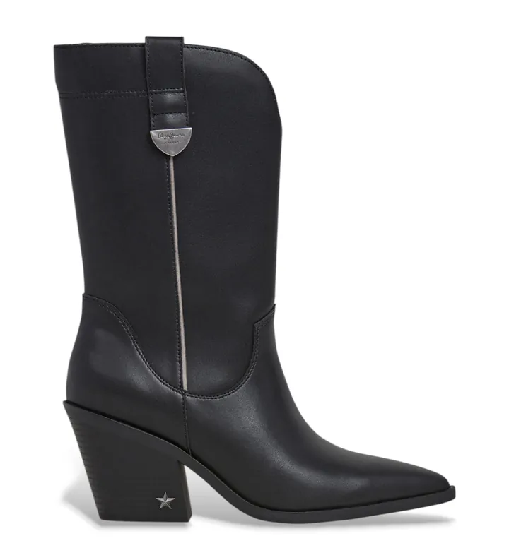 Pepe Jeans para mujer. PLS500017 Botas de Piel Gina Western negro (39), 3 a 5cm, Ninguno, Casual