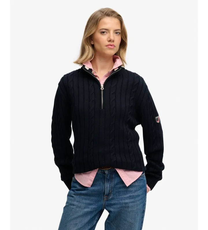 Superdry para mujer. W6110741A Cárdigan con media cremallera Slouchy marino (M), Casual, Algodón