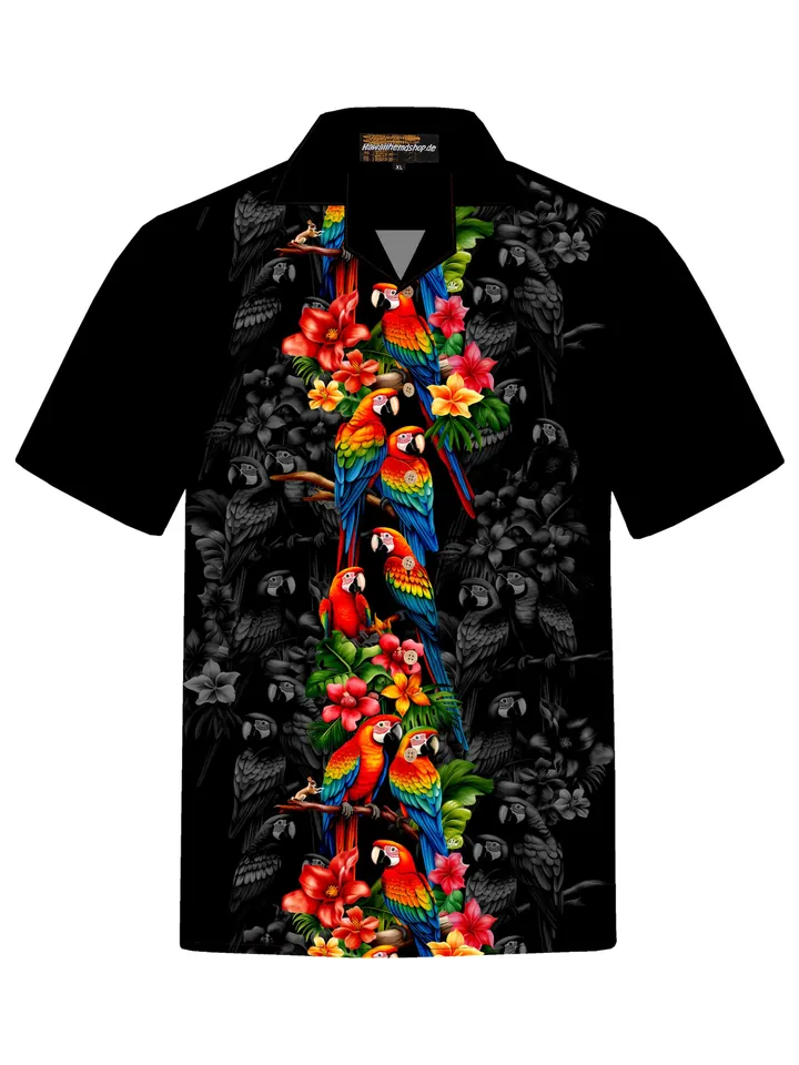 Hawaiihemdshop.de Camisa 'Hawaiihemd Parrots Elegance' negro