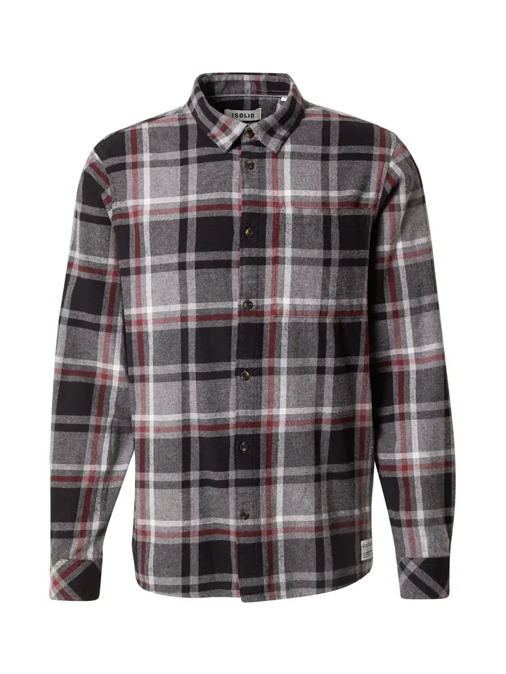 !Solid Camisa 'Craig'  antracita / gris claro / rojizo