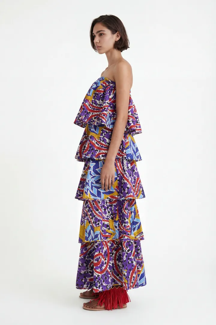 Desigual, Vestido largo volantes Stella Jean, Algodon, Rojo, L