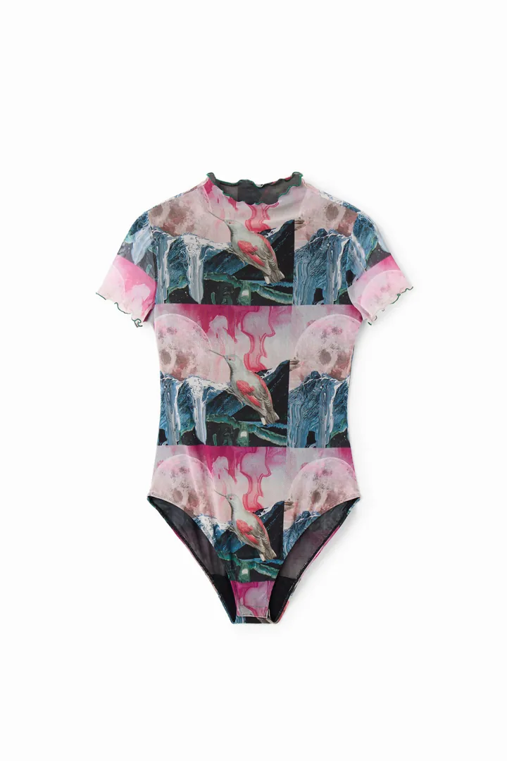 Desigual, Body tul manga corta fantasía, Poliester, XL