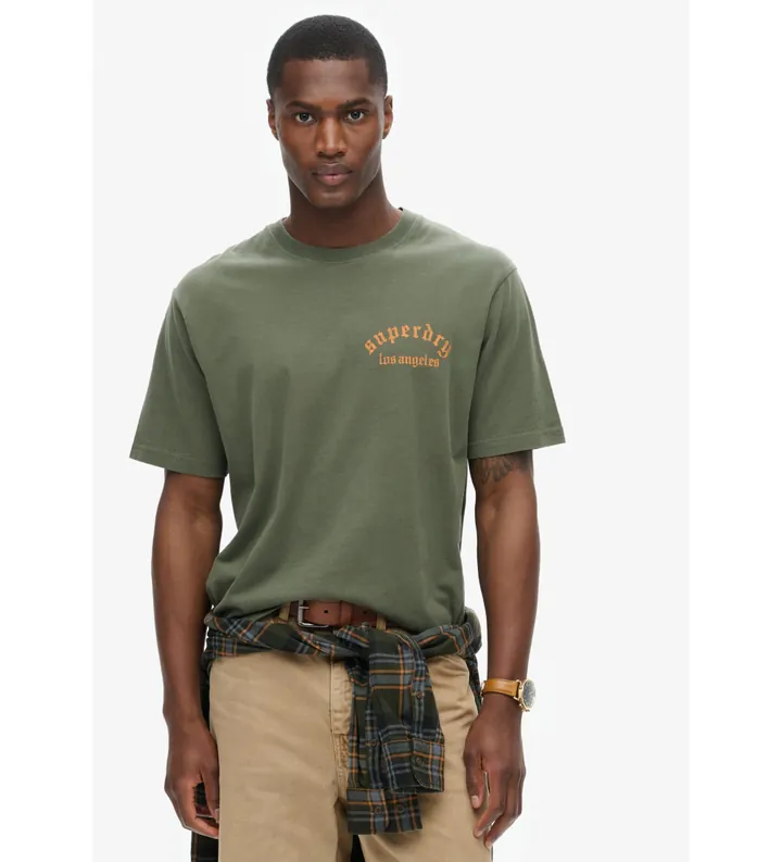Superdry para hombre. M1012081A Camiseta Tattoo Back Graphic Loose verde (L), Casual, Algodón, Manga corta