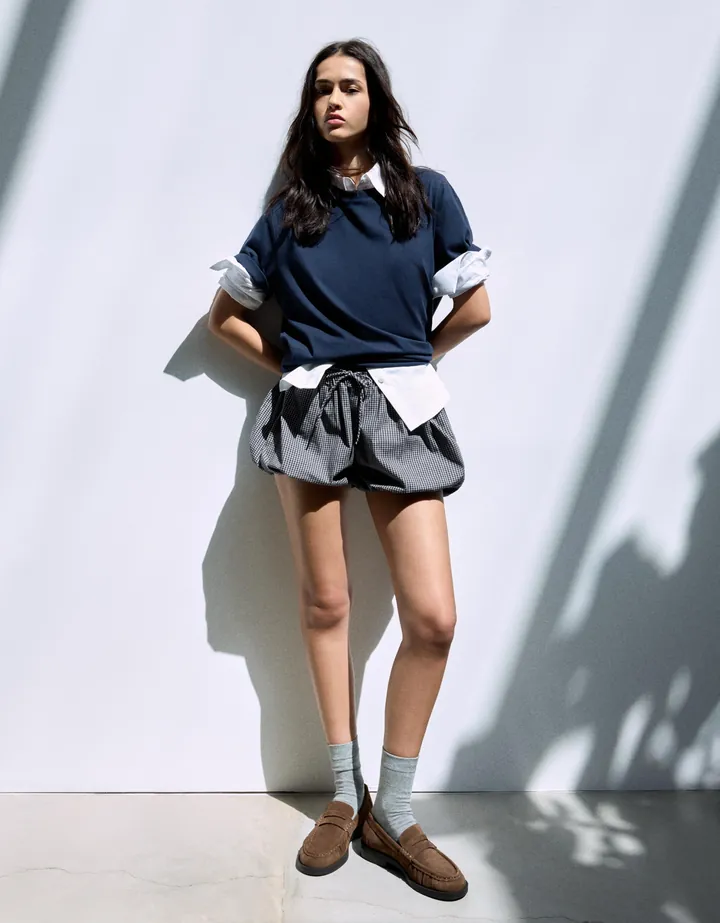 Bershka Falda Pantalón Globo Popelín Mujer L Marino