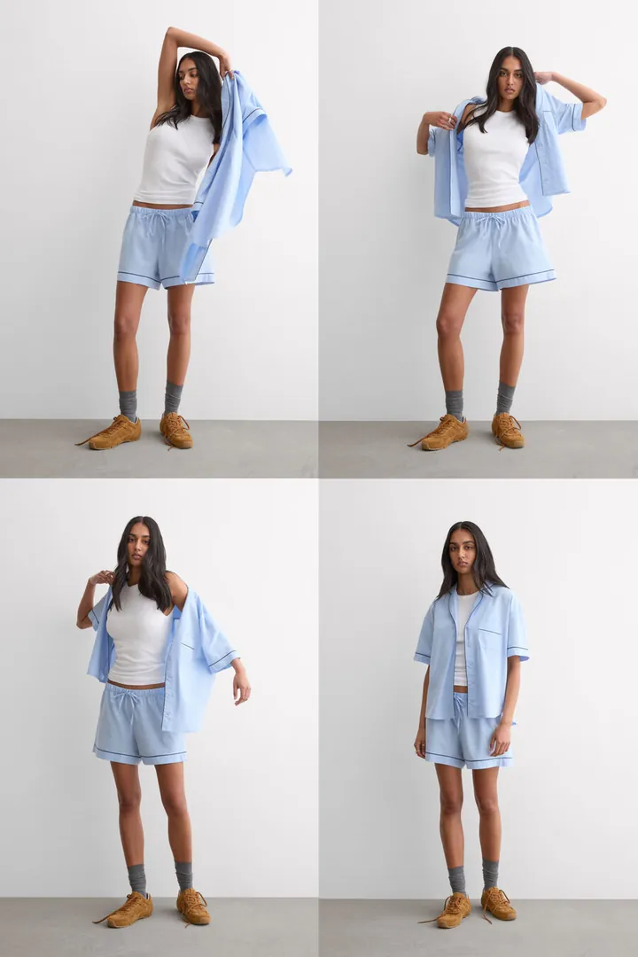 Intimissimi Pijama Corto de Algodón y Modal Chambray NI Mujer Azul Tamaño L