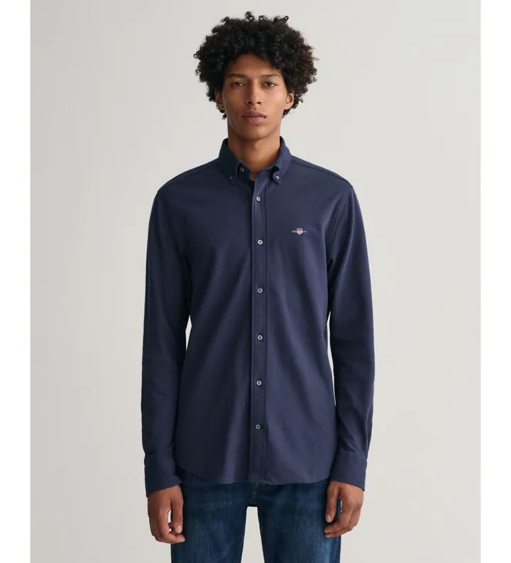 Gant para hombre. 3230243 Camisa Regular Fit Piqué marino (S), Casual, Algodón, Manga larga