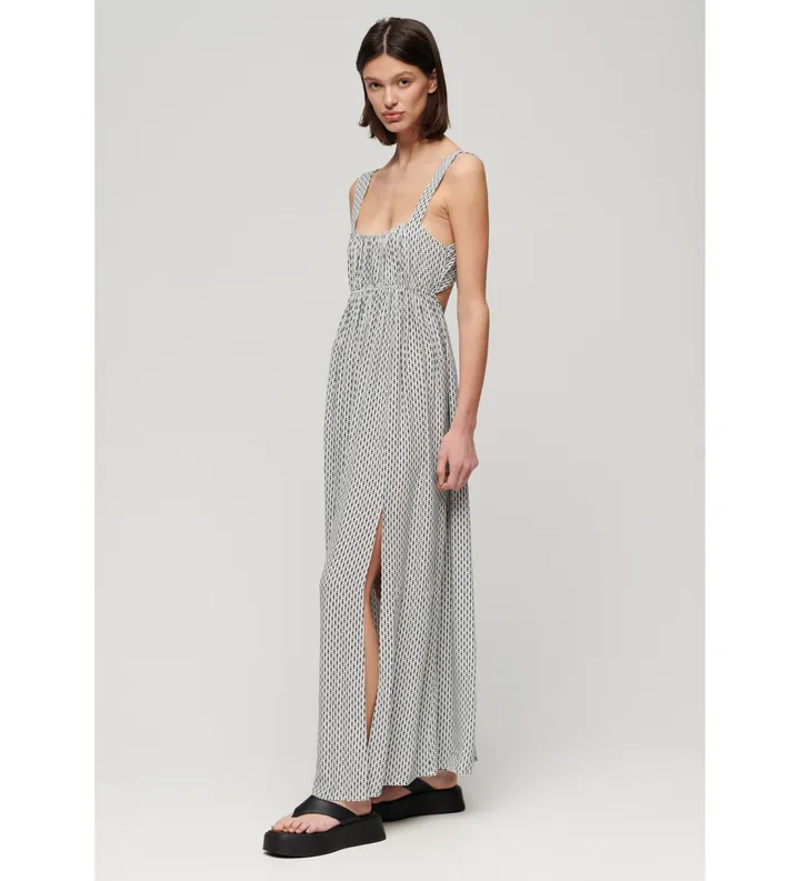 Superdry para mujer. W8011623A Vestido con tiras de anudar en la espalda blanco (L), Casual, Viscosa, Sin mangas / Tirantes
