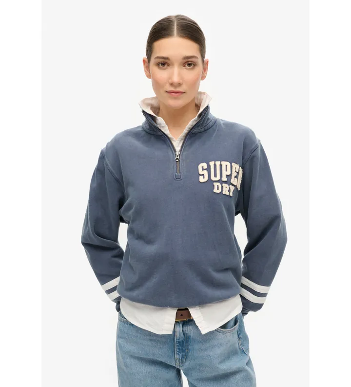 Superdry para mujer. W2012197A Sudadera con media cremallera y aplicación Athletic Essentials azul (L), Casual, Algodón