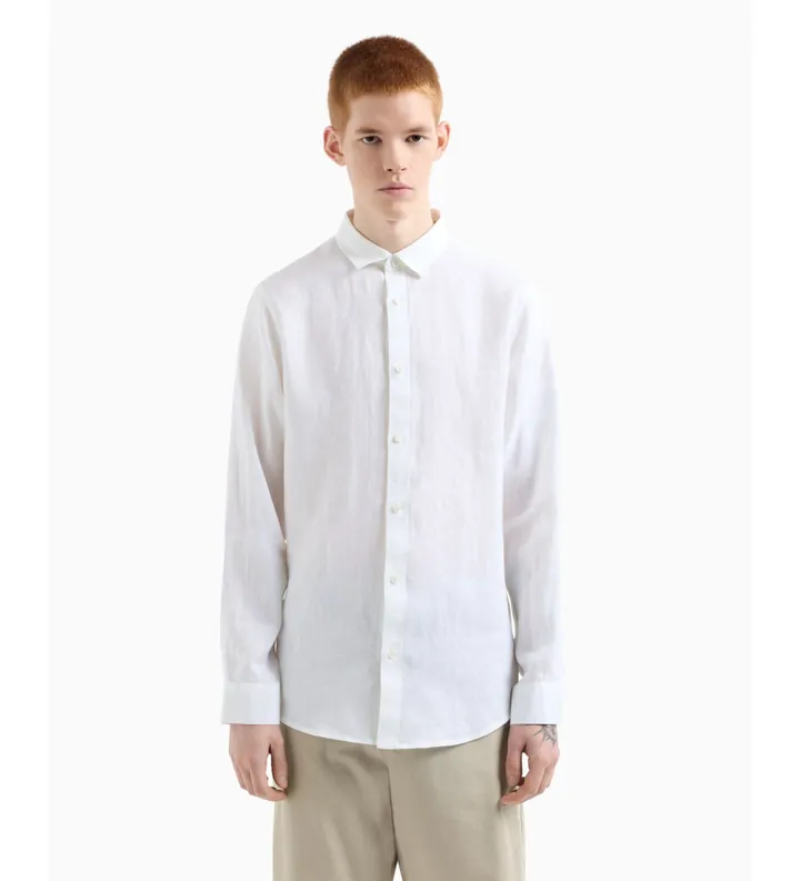 A|X Armani Exchange para hombre. XM001221AF14619U0001 Camisa Fit Lino blanco (L), Casual, Fiesta, Clásico, Manga larga