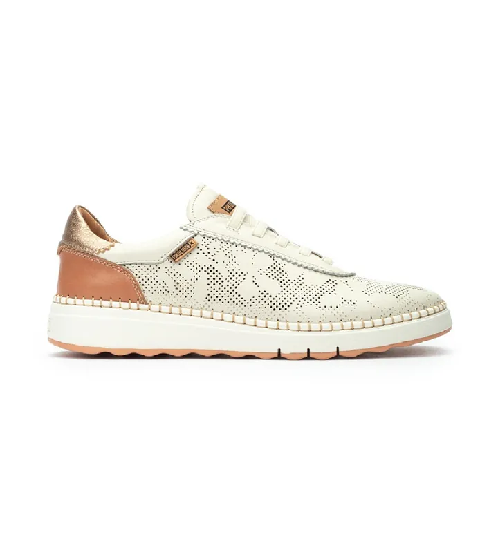 Pikolinos para mujer. W0C-6621C1 Zapatillas de piel con elásticos Arenas blanco (35), Plano, Cordones, Casual