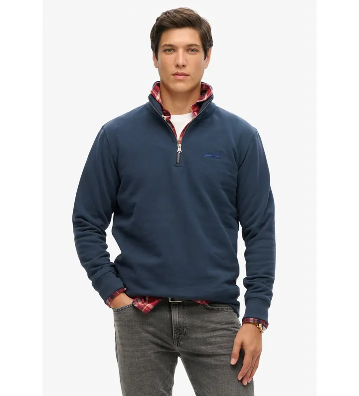 Superdry para hombre. M2013750A Sudadera con cuello panadero con logotipo Essential marino (L), Casual, Algodón