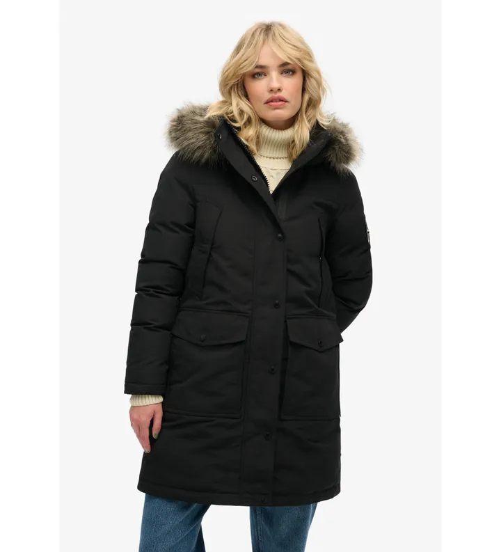 Superdry para mujer. W5011786A Parka Everest negro (M), Casual, Poliéster Reciclado, Sostenible