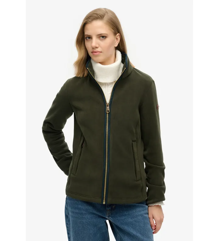 Superdry para mujer. W2012336A Polar Estate Full Zip Fleece verde (L), Casual, Poliéster Reciclado, Sostenible