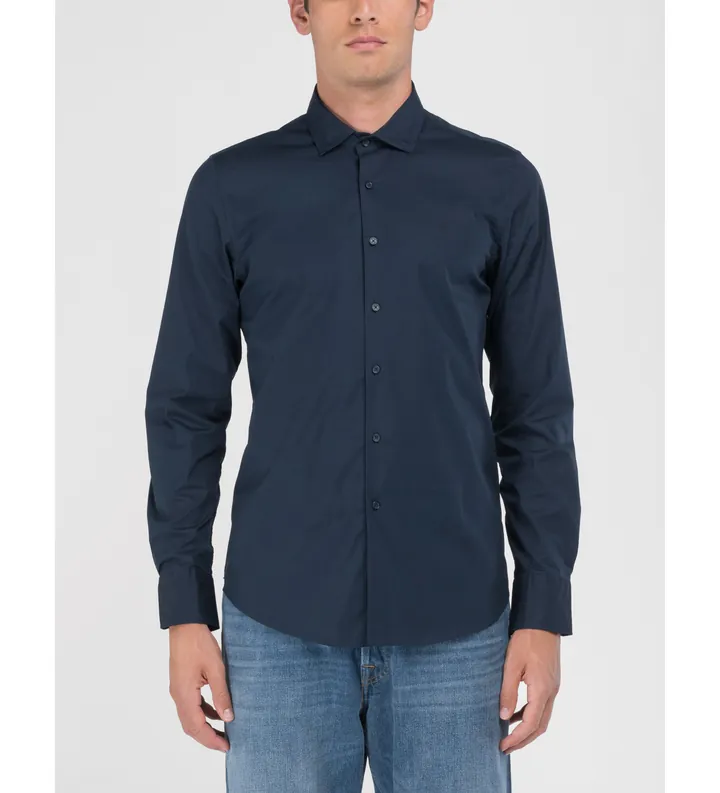 Replay para hombre. M4140.000.80279A Camisa Stretch Popeline azul (M), Casual, Algodón, Clásico, Manga larga