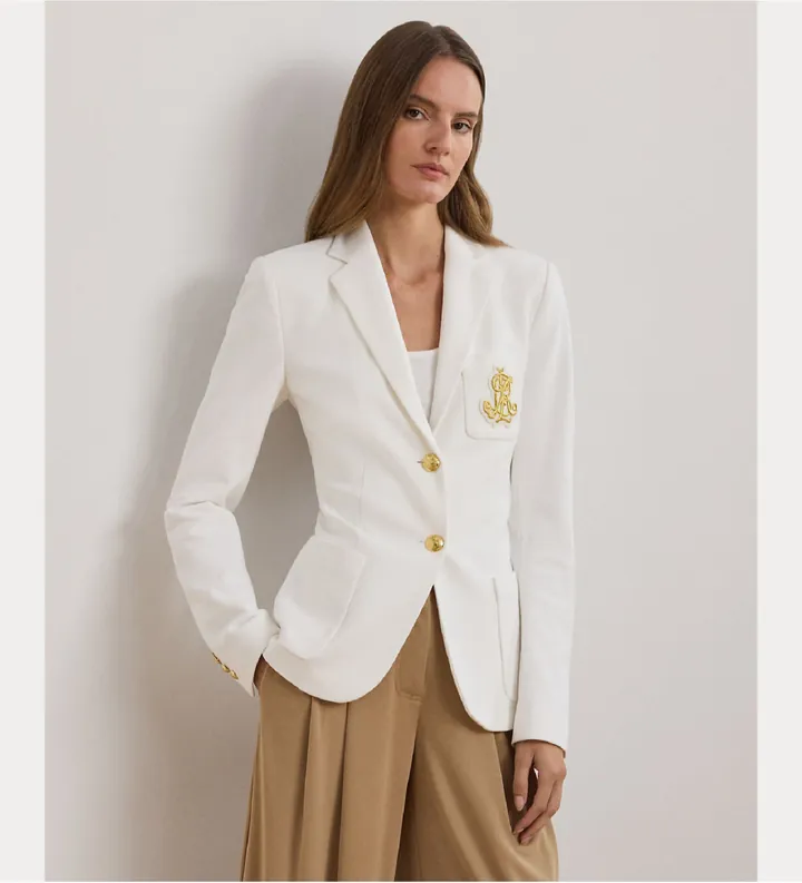 Lauren Ralph Lauren para mujer. 200797305001 Blazer de Jacquard con metales blanco (L), Casual, Algodón