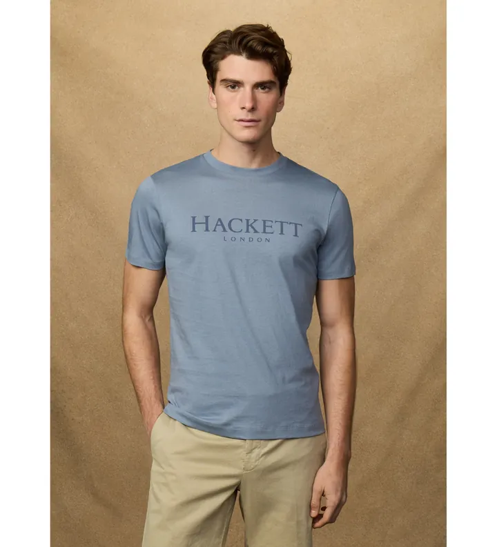 Hackett London para hombre. HM5000091 Camiseta con logo Fit Clásico azul (XL), Casual, Algodón, Manga corta