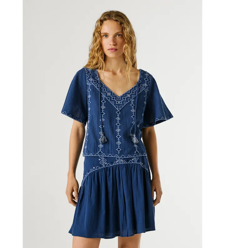 Pepe Jeans para mujer. PL3051413 Blusa Darling azul (M), Casual, Algodón, Manga corta