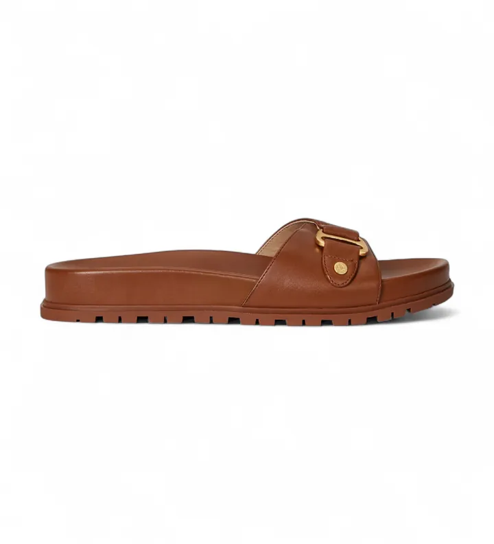 Lauren Ralph Lauren para mujer. 802982883001 Sandalias de Piel tipo chancla Tasha marrón (36), Plano, Ninguno, Casual