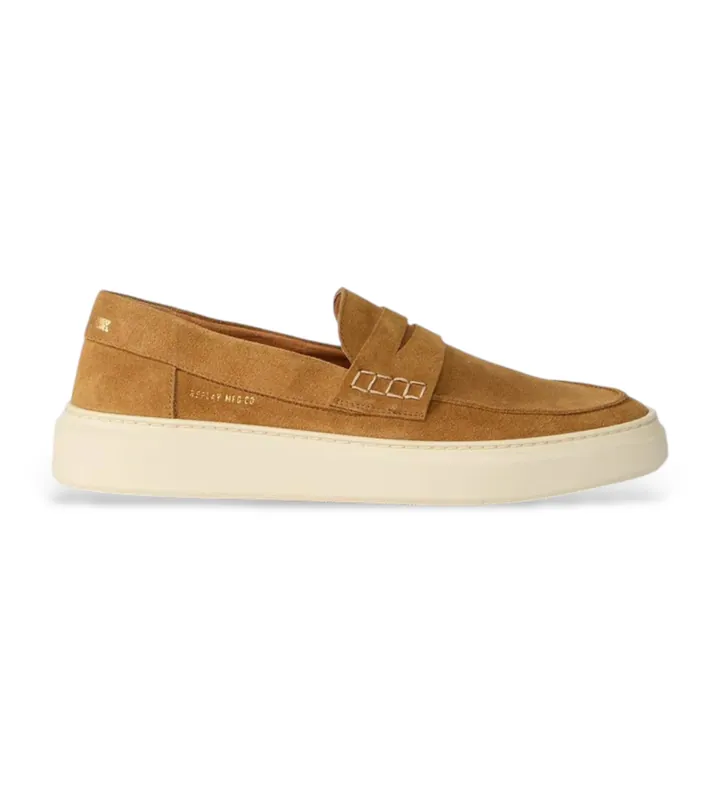Replay para hombre. RZ8H0002L Mocasines de Piel Brice Tonal marrón (44), Plano, Ninguno, Casual, Clásico