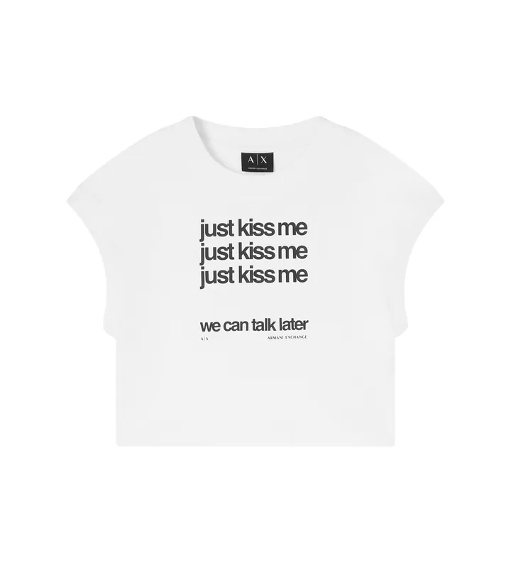 A|X Armani Exchange para mujer. XW002320AF15085U0002 Camiseta Cropped blanco (L), Casual, Algodón, Manga corta