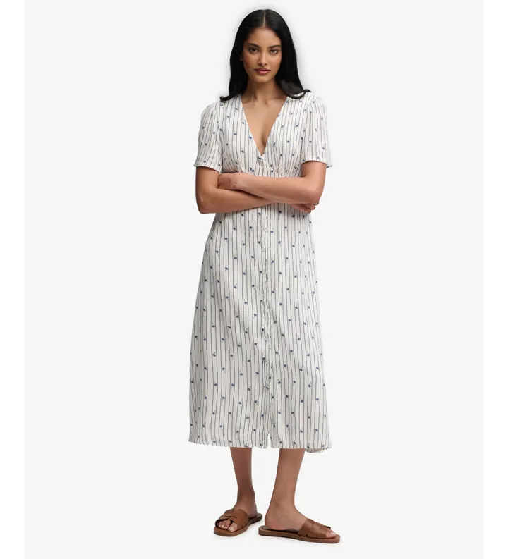 Superdry para mujer. W8012077A Vestido Print Midi Tea beige (L), Casual, Viscosa, Manga corta