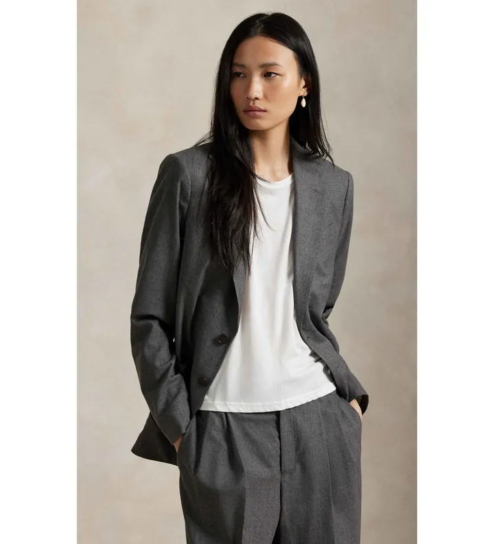 Polo Ralph Lauren para mujer. 211971389001 Blazer de mezcla de lana gris (32), Casual, Clásico
