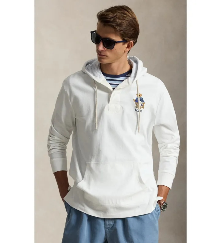 Polo Ralph Lauren para hombre. 710B18549001 Sudadera Polo Bear Rugby blanco (L), Casual, Algodón, Manga larga