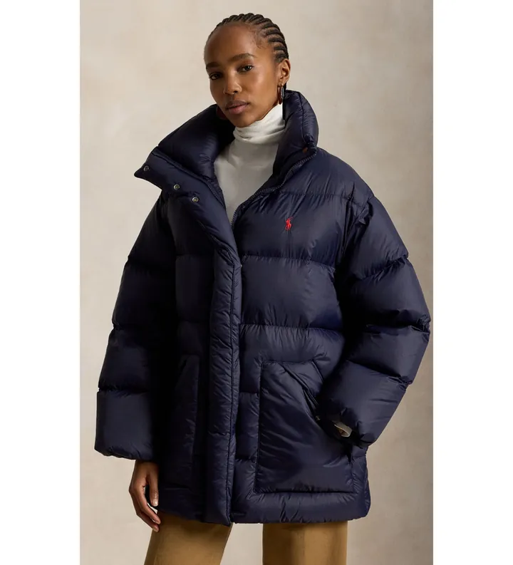 Polo Ralph Lauren para mujer. 211971186500 Abrigo Puffer marino (M), Casual, Nylon reciclado