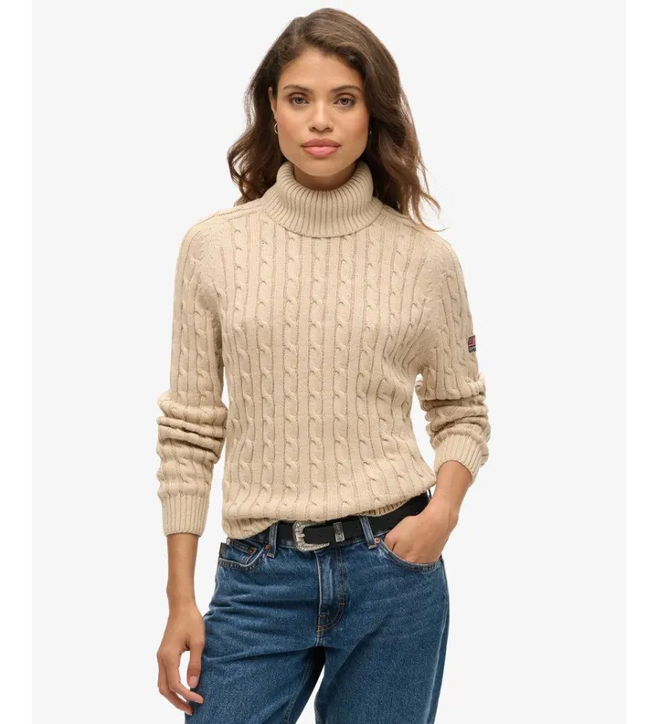 Superdry para mujer. W6110614A Jersey de Ochos Holgado Cuello Vuelto taupe (L), Casual, Algodón, Manga larga