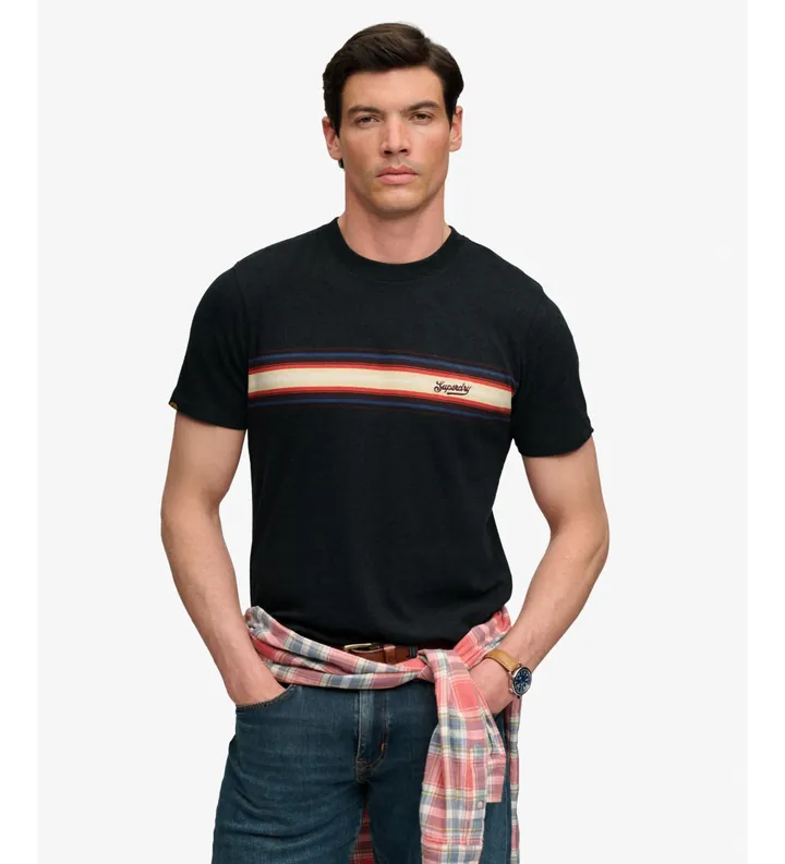 Superdry para hombre. M1012441A Camiseta Outdoor Stripe Logo negro (L), Casual, Poliéster, Manga corta