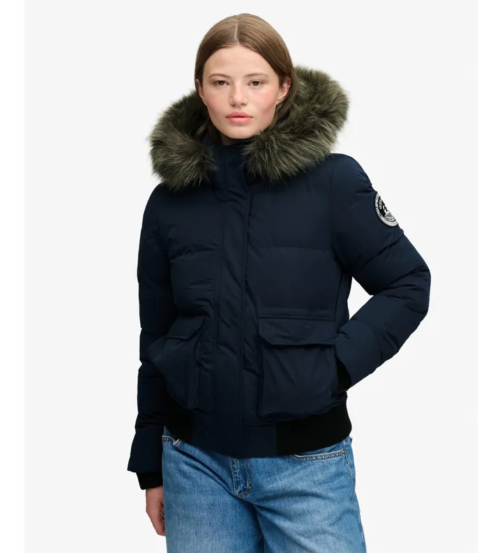 Superdry para mujer. W5012135A Cazadora bomber Everest Ella azul marino (L), Casual, Poliéster