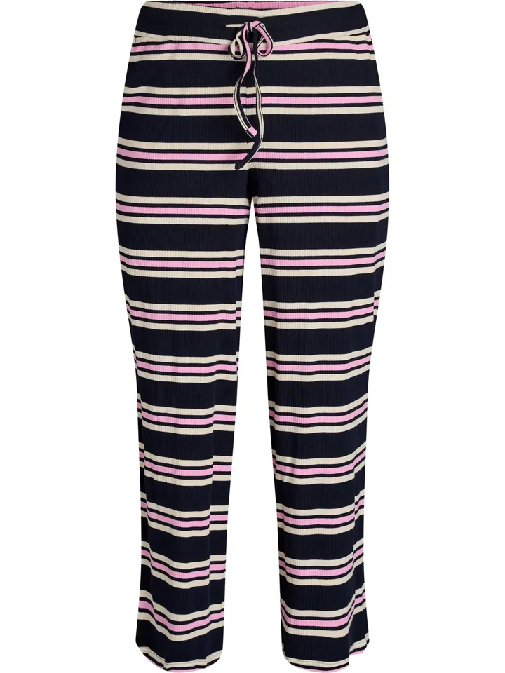 Zizzi Pantalón de pijama 'Mellie' azul oscuro / rosa / blanco lana