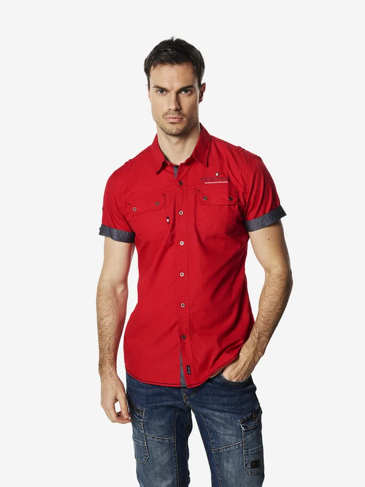 KOROSHI Camisa gris oscuro / rojo anaranjado / negro / blanco