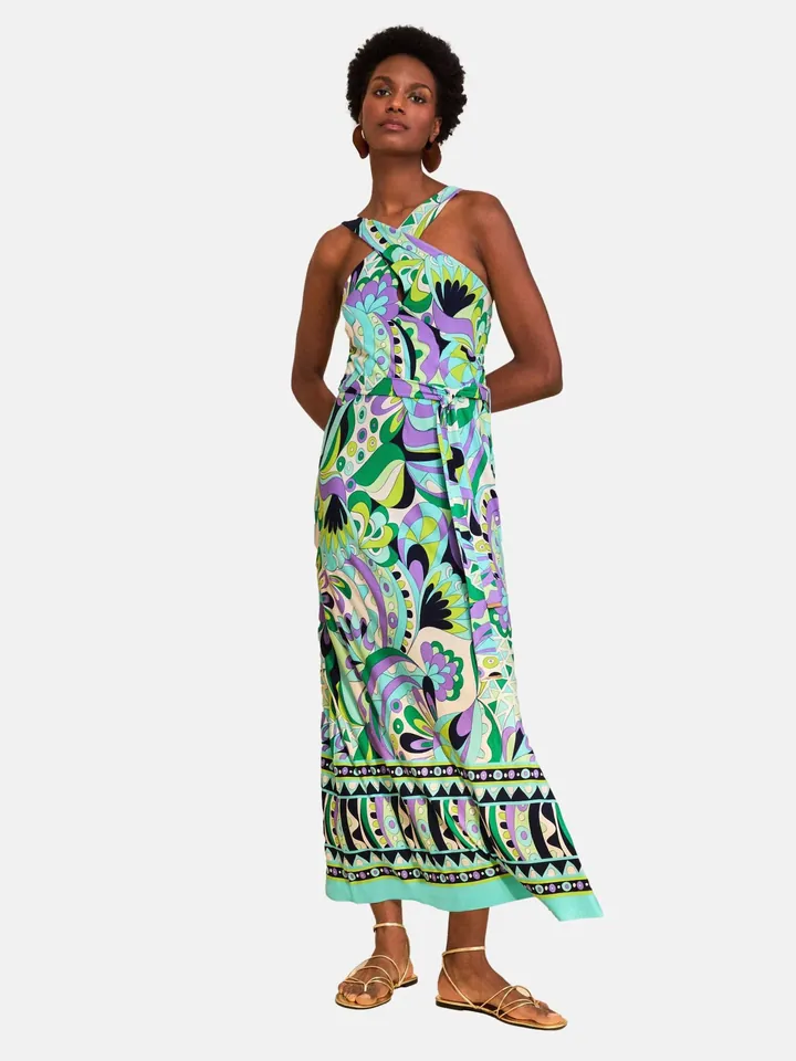 love & roses Vestido crema / aqua / kiwi / lila