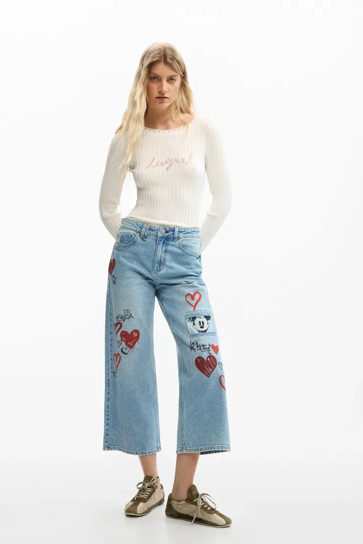 Desigual, Pantalón vaquero Mickey Mouse™ culotte, Mujer, Algodon, Azul, 34