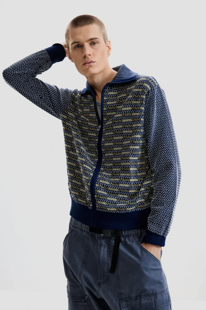 Desigual, Jersey cremallera retro, Hombre, Algodon, Azul, L
