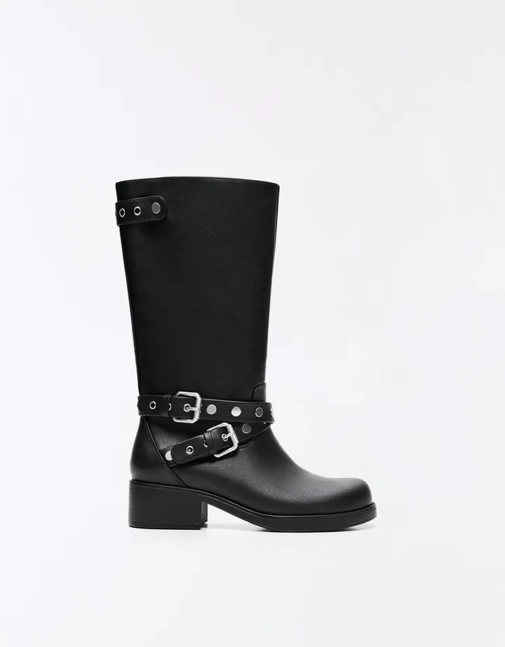 Bershka Bota Biker Tachas Mujer 35 Negro
