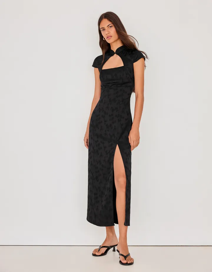 Bershka Vestido Midi Satén Jacquard Mujer L Negro