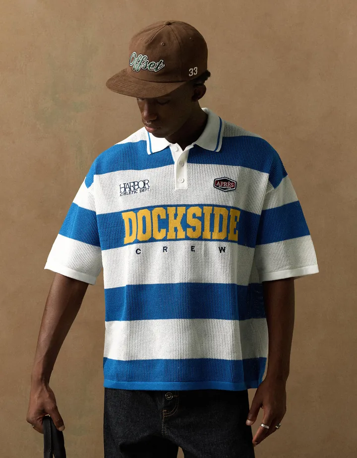 Bershka Polo Mesh Parches Hombre L Azul