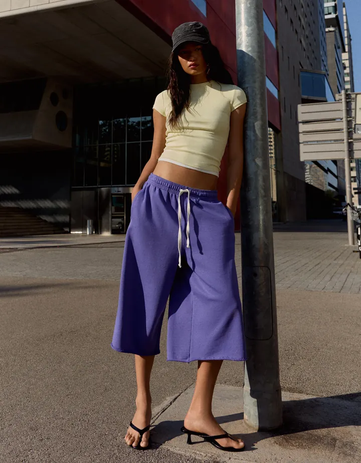 Bershka Bermuda Larga Felpa Mujer L 0-052