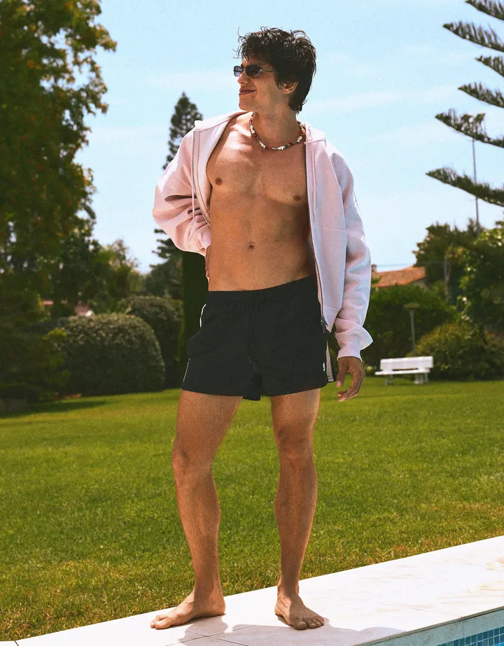 Bershka Bañador Corto Retro Hombre L Negro