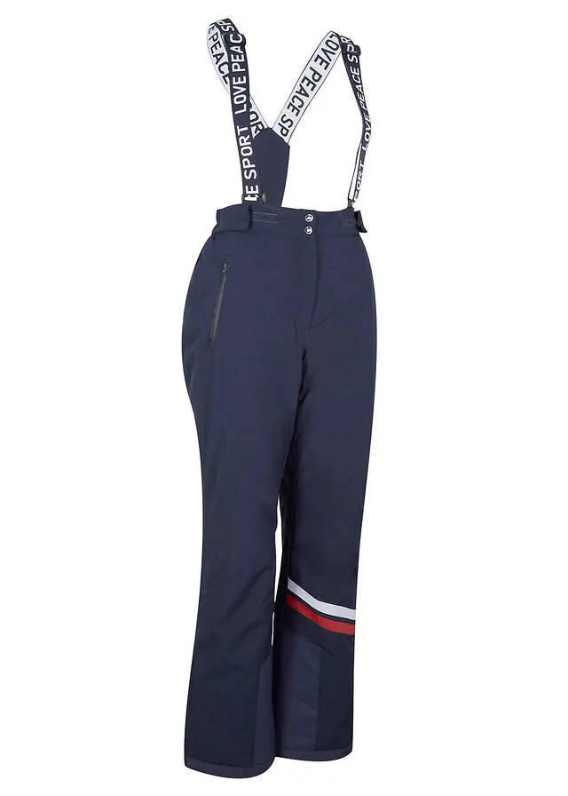 Pantalón térmico funcional de esquí con tirantes desmontables, material impermeable y corte recto