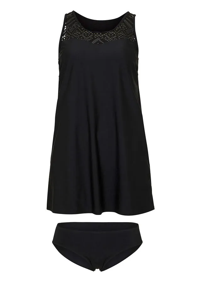 Tankini largo de secado rápido con encaje (2 piezas)