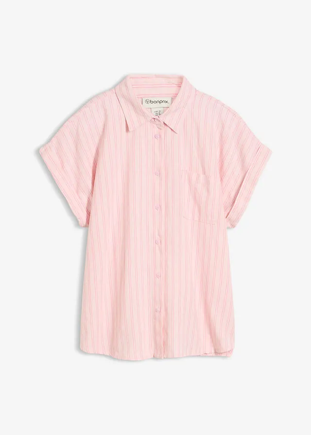 Blusa de manga corta de mezcla de lino y viscosa