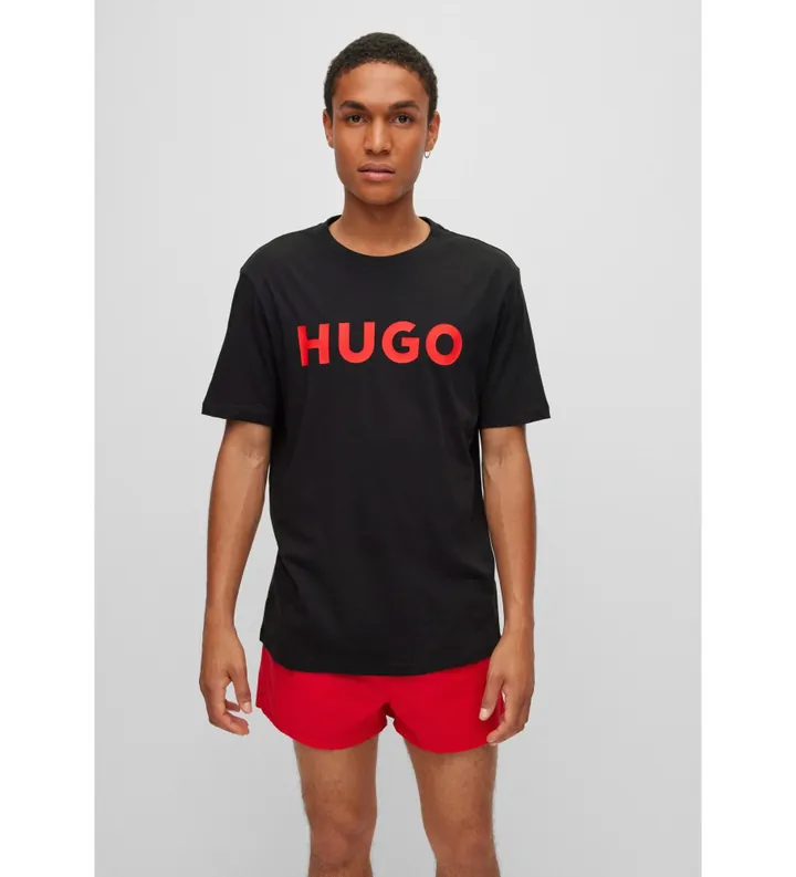 HUGO para hombre. 50467556 Camiseta Dulivio negro (L), Casual, Algodón, Manga corta, Sostenible