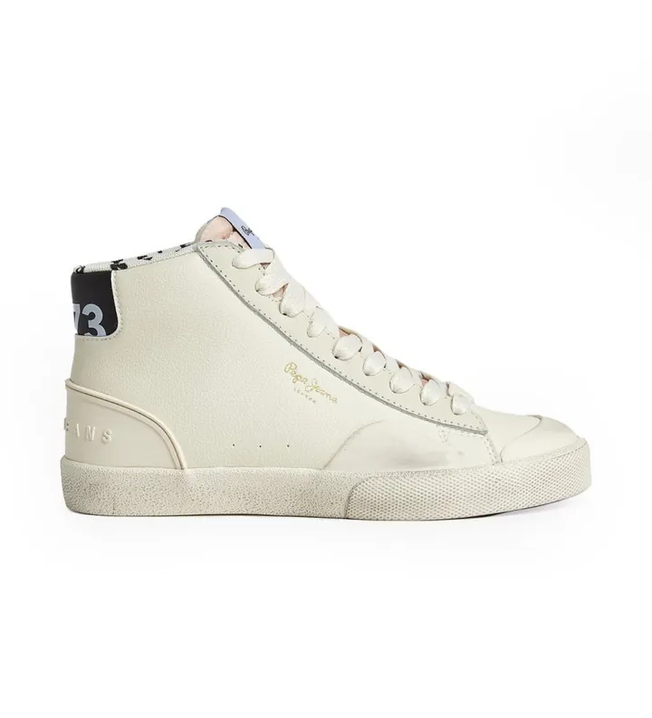 Pepe Jeans para mujer. PLS31535 Zapatillas de Piel Kenton Vintagehigh W blanco (37), Plano, Cordones, Casual